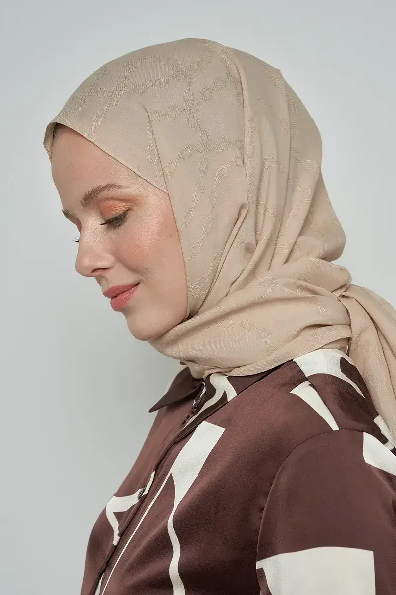 Jakar Pamuk Şal Zincir Desen - Bej - ED Scarf
