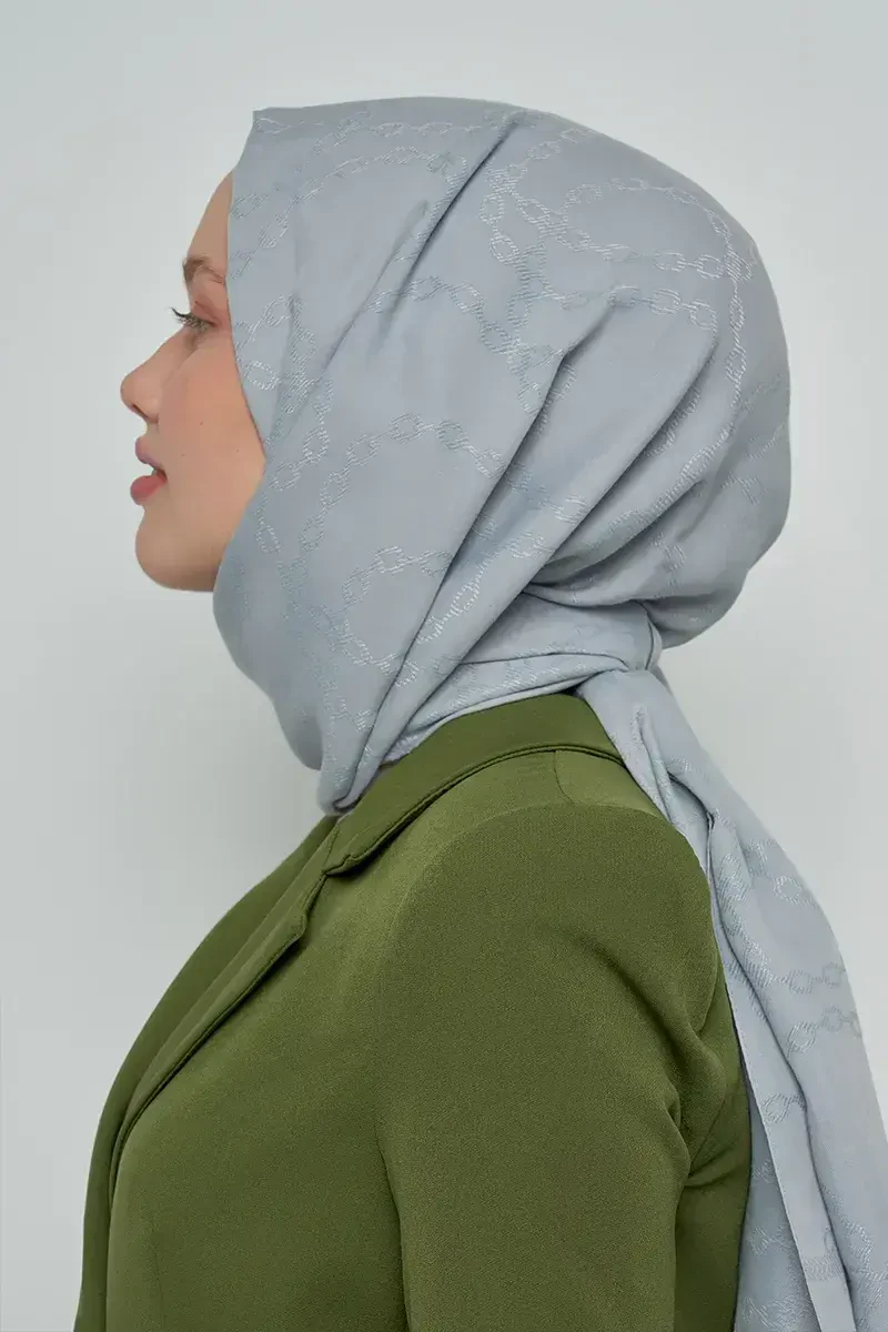 Jakar Pamuk Şal Zincir Desen - Gri - ED Scarf