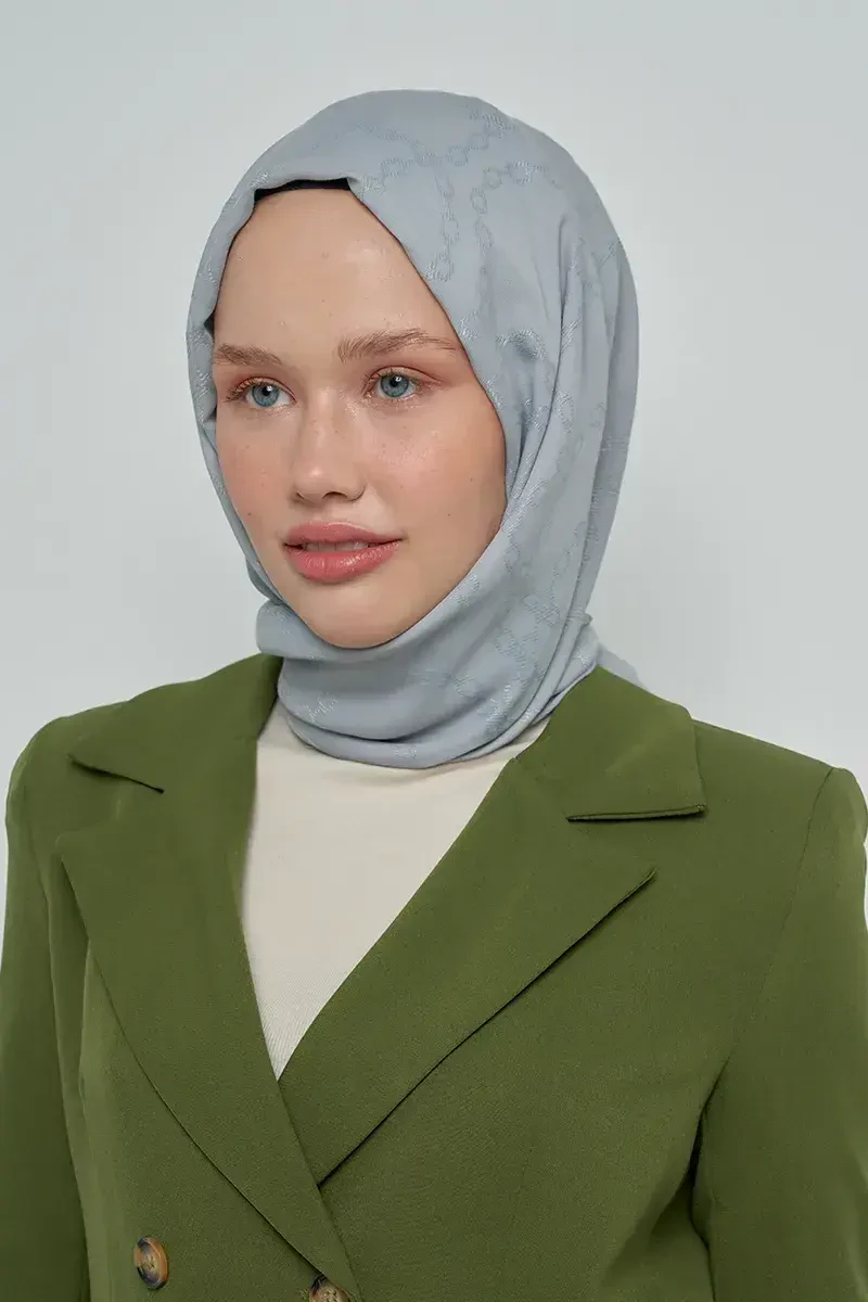 Jakar Pamuk Şal Zincir Desen - Gri - ED Scarf