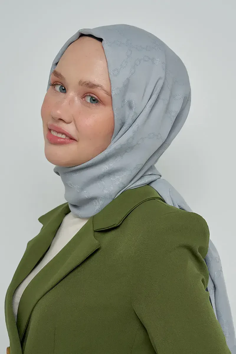 Jakar Pamuk Şal Zincir Desen - Gri - ED Scarf