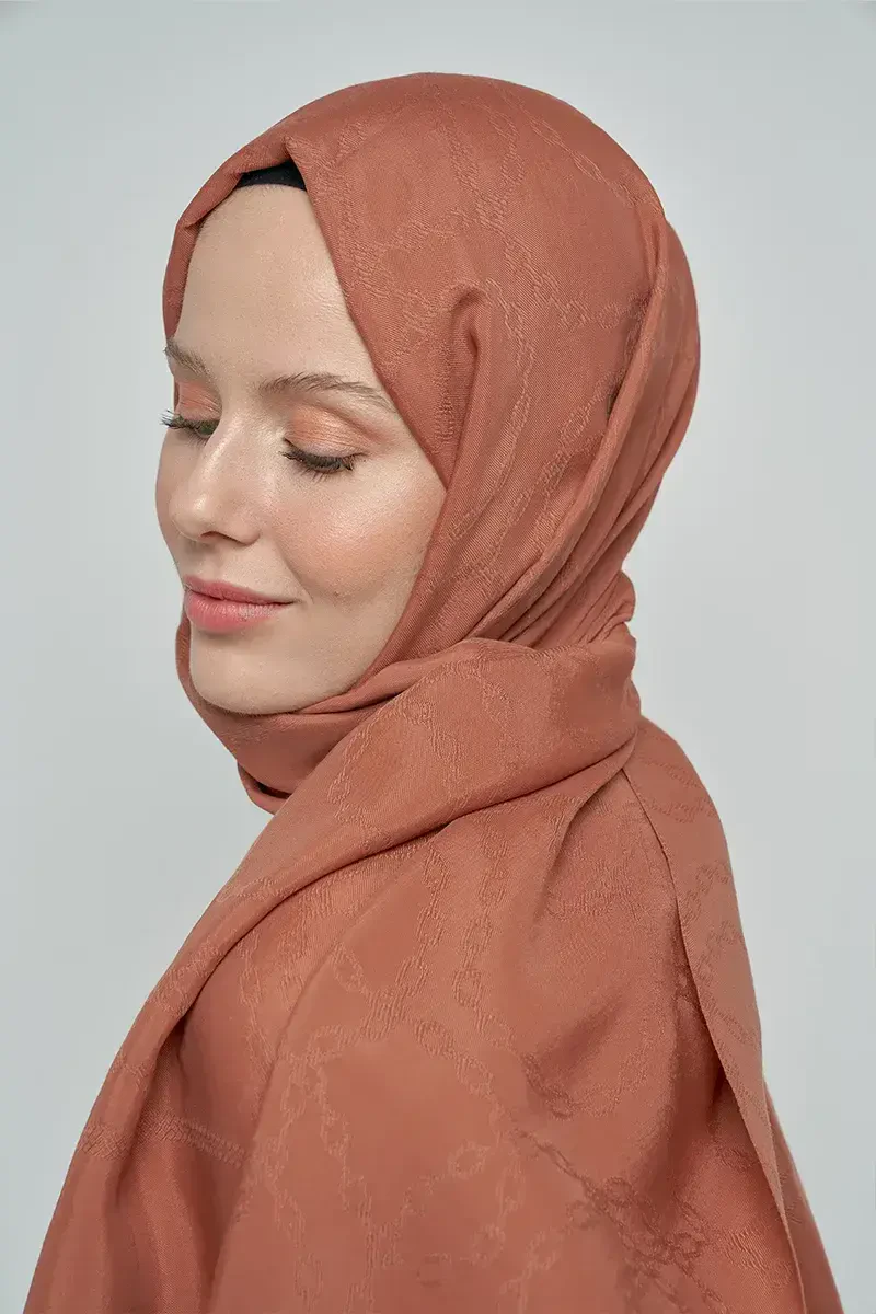 Jakar Pamuk Şal Zincir Desen - Kahverengi - ED Scarf