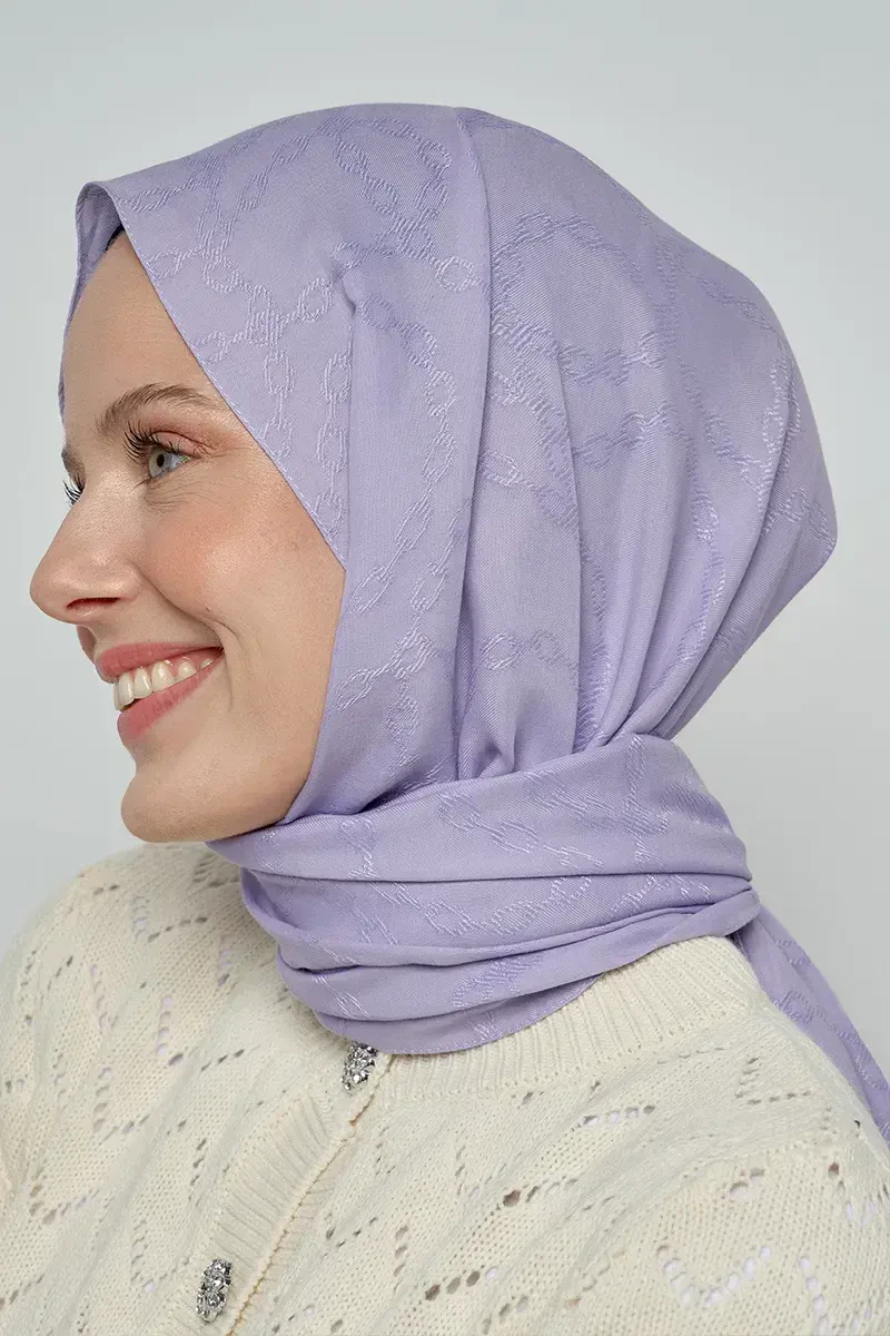 Jakar Pamuk Şal Zincir Desen - Lila - ED Scarf