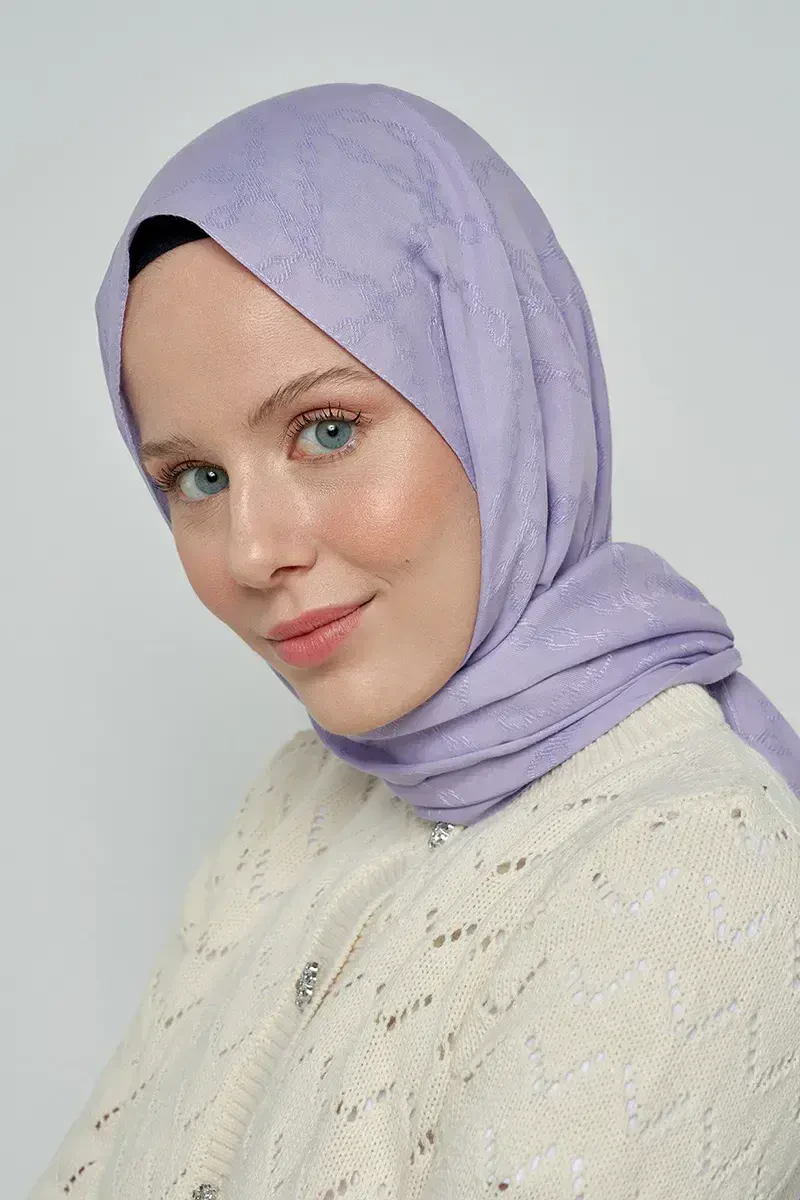 Jakar Pamuk Şal Zincir Desen - Lila - ED Scarf