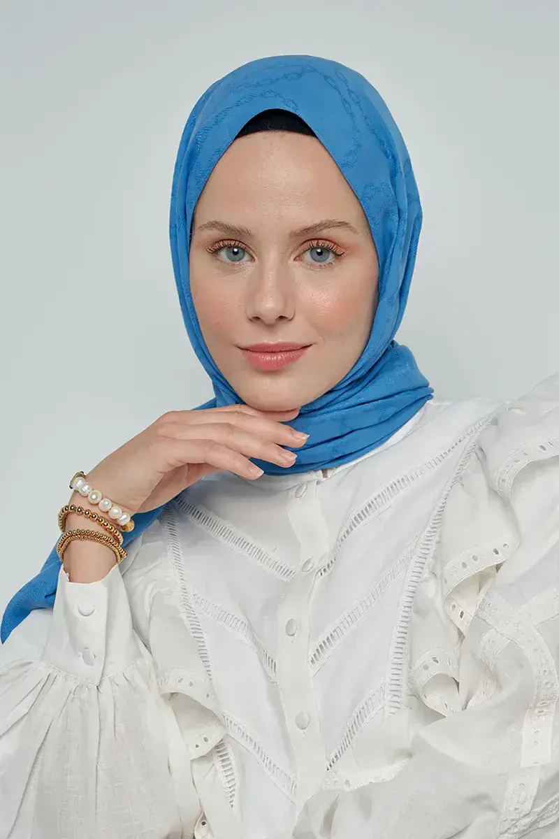 Jakar Pamuk Şal Zincir Desen - Mavi - ED Scarf