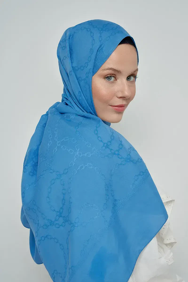 Jakar Pamuk Şal Zincir Desen - Mavi - ED Scarf