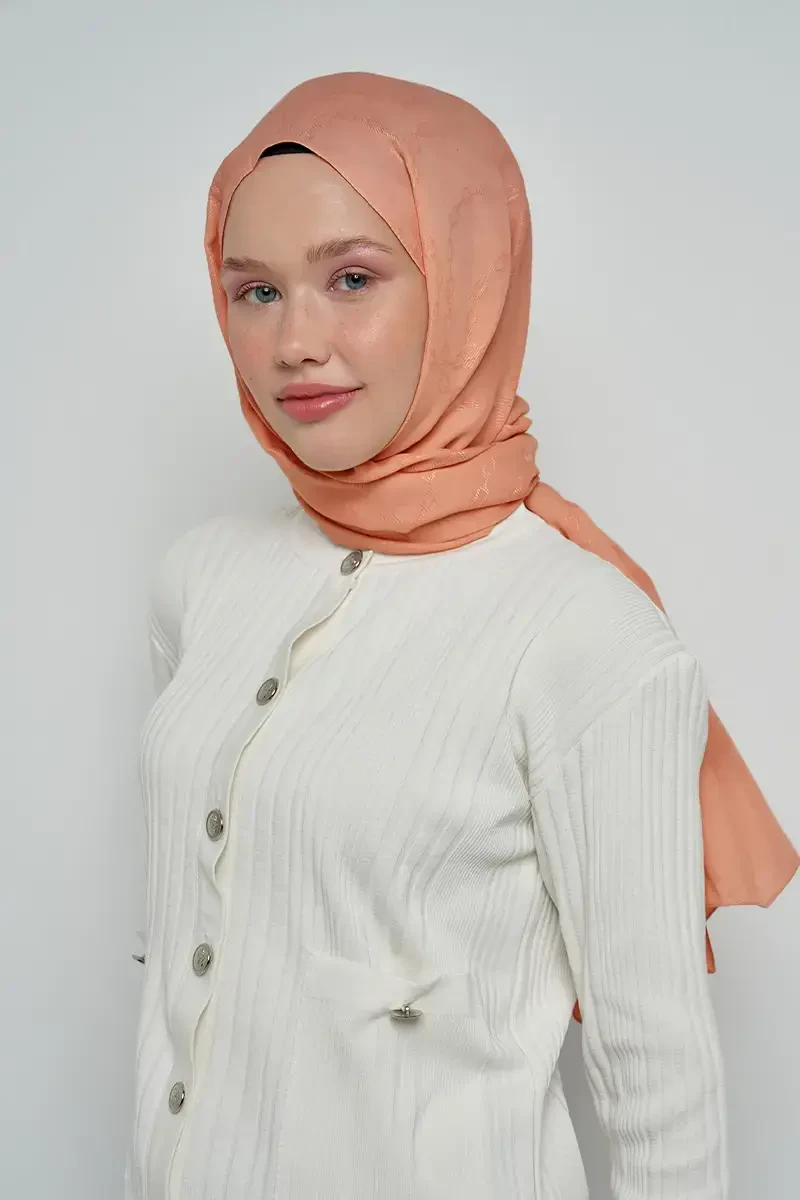 Jakar Pamuk Şal Zincir Desen - Peach Fuzz - ED Scarf