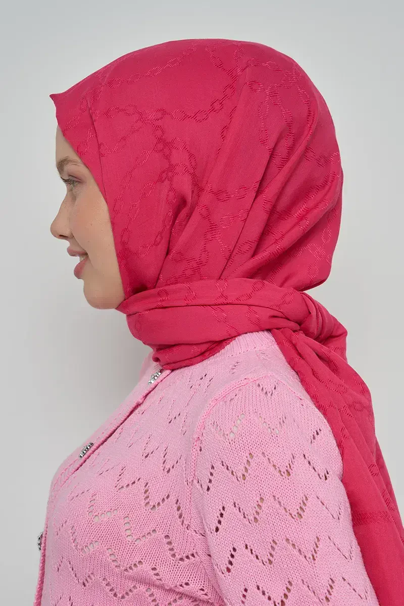 Jakar Pamuk Şal Zincir Desen - Pembe - ED Scarf
