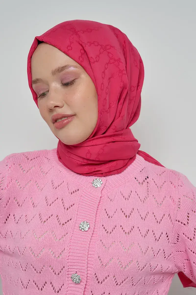 Jakar Pamuk Şal Zincir Desen - Pembe - ED Scarf