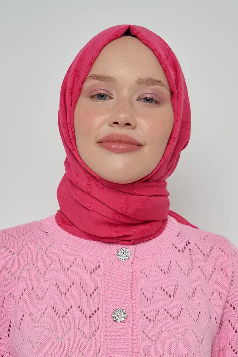 Jakar Pamuk Şal Zincir Desen - Pembe - ED Scarf