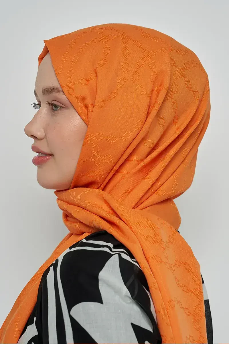 Jakar Pamuk Şal Zincir Desen - Turuncu - ED Scarf