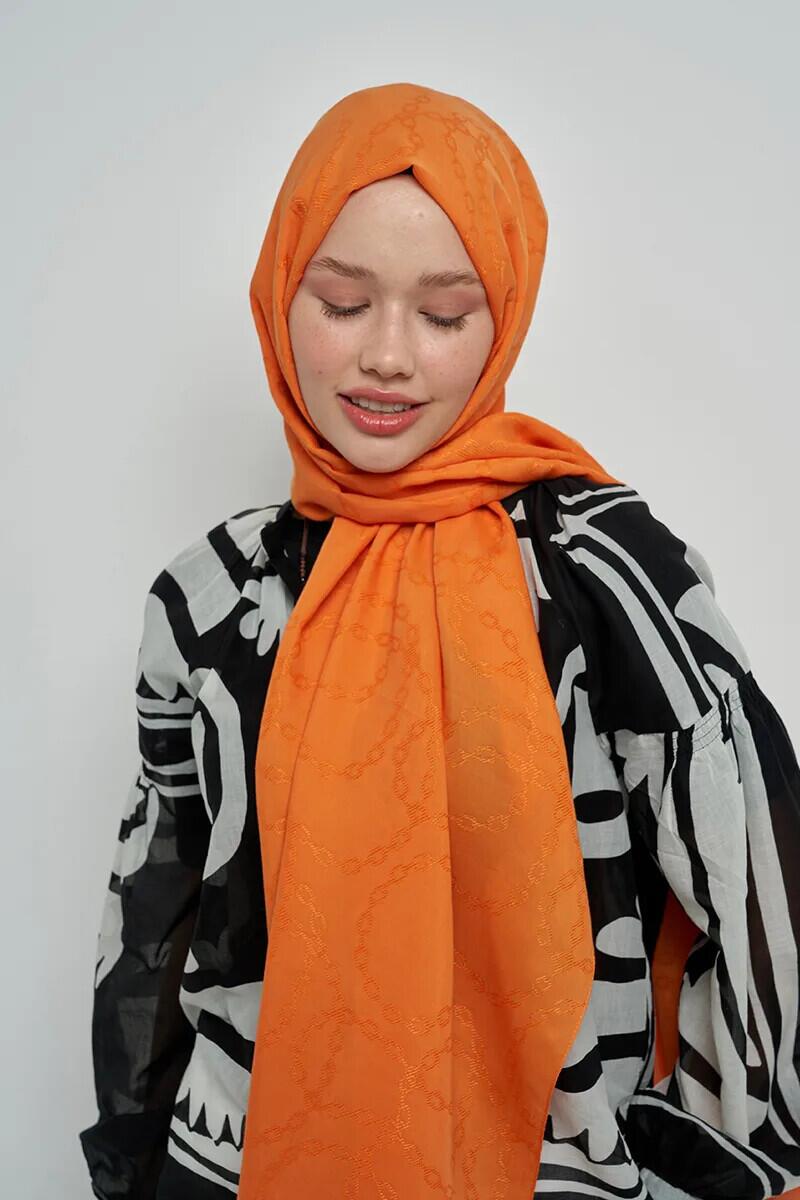 Jakar Pamuk Şal Zincir Desen - Turuncu - ED Scarf