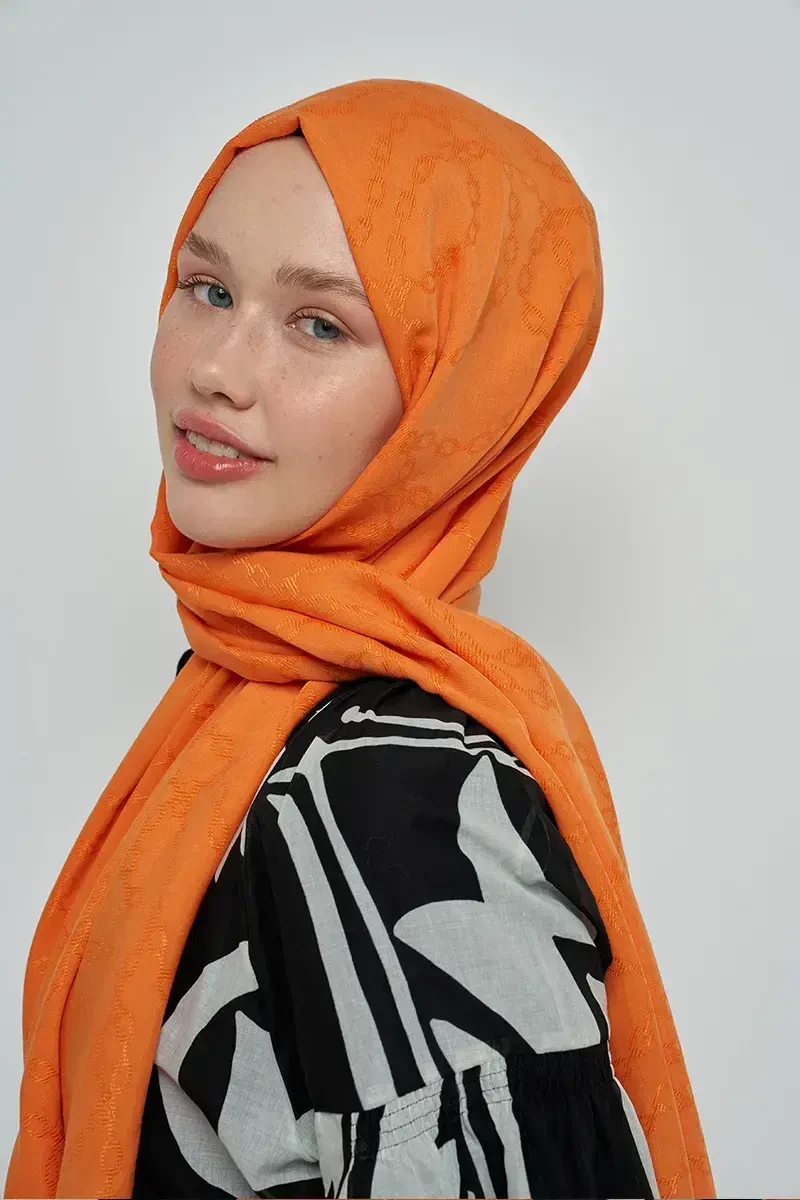 Jakar Pamuk Şal Zincir Desen - Turuncu - ED Scarf