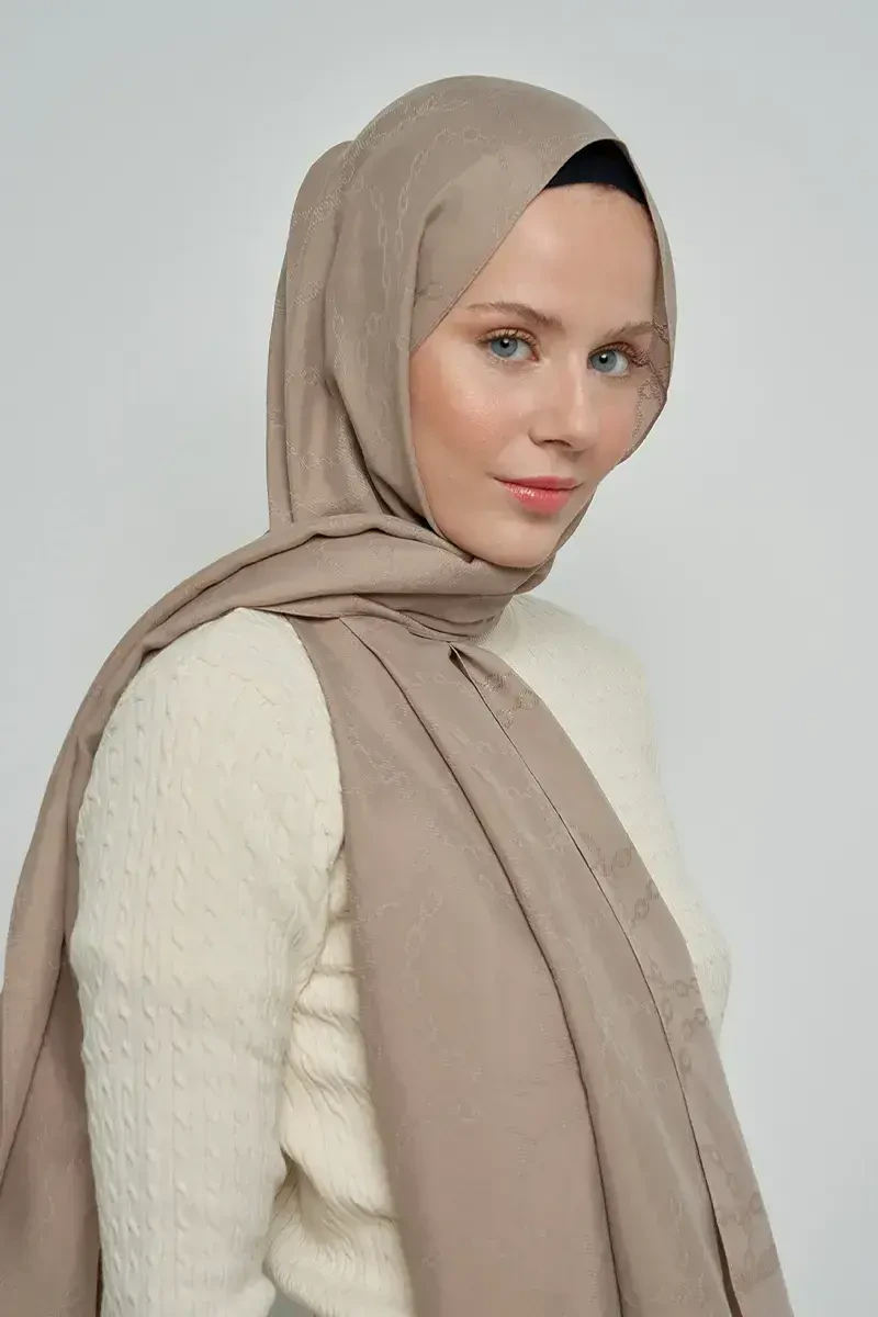 Jakar Pamuk Şal Zincir Desen - Vizon - ED Scarf