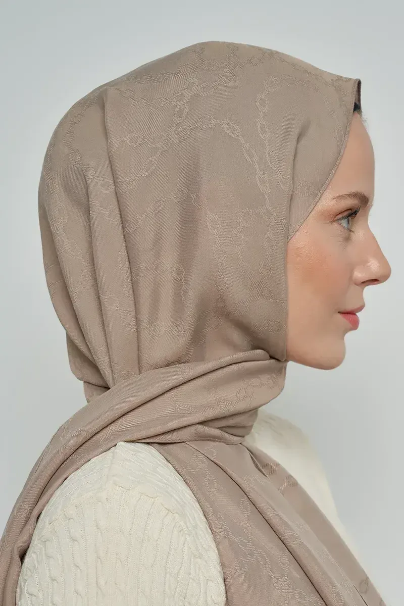 Jakar Pamuk Şal Zincir Desen - Vizon - ED Scarf