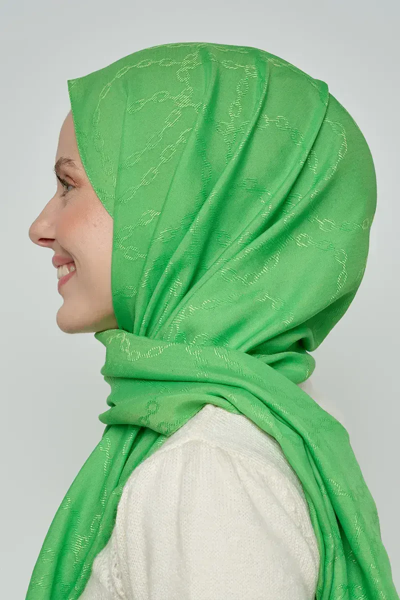Jakar Pamuk Şal Zincir Desen - Yeşil - ED Scarf