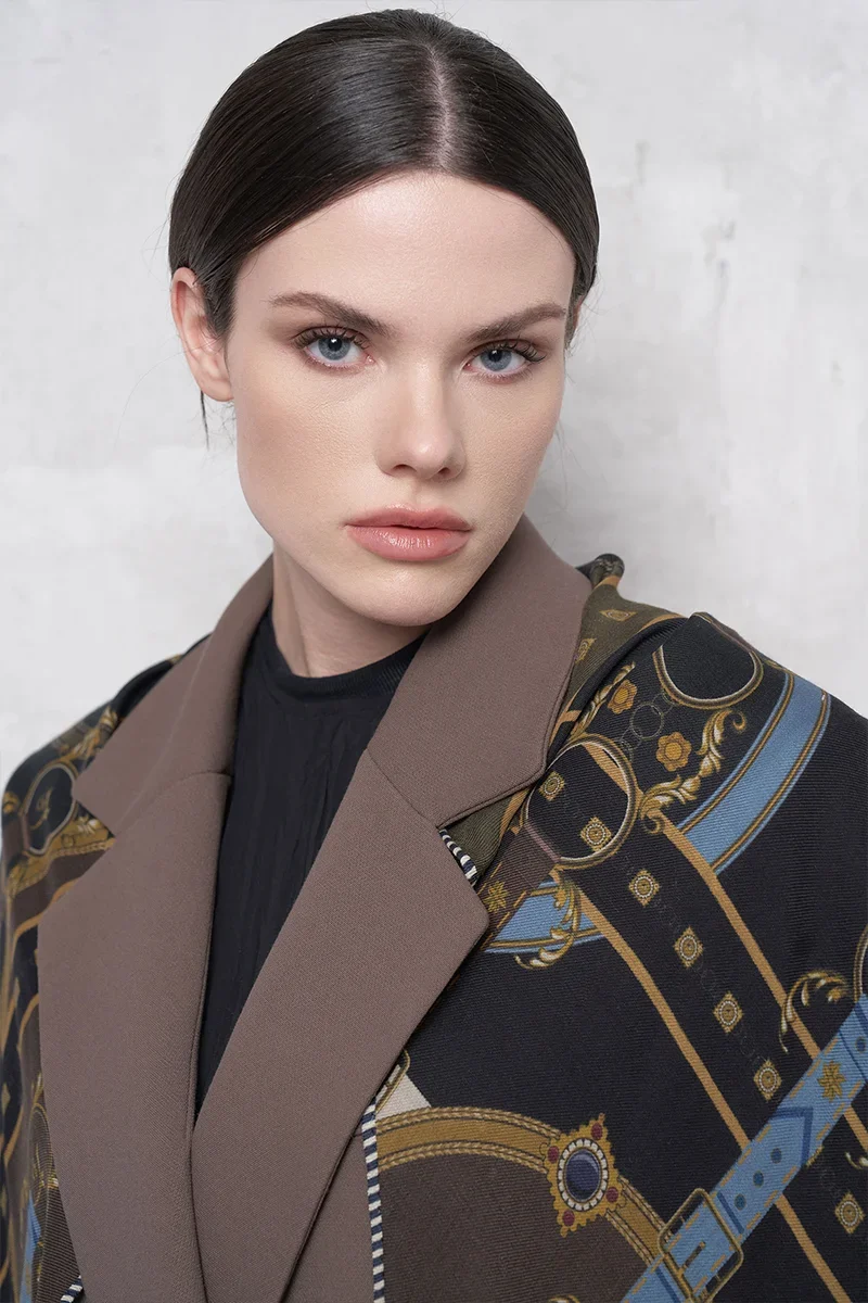 Kemer Desen Yün İpek Omuz Şal - Lacivert - ED SCARF