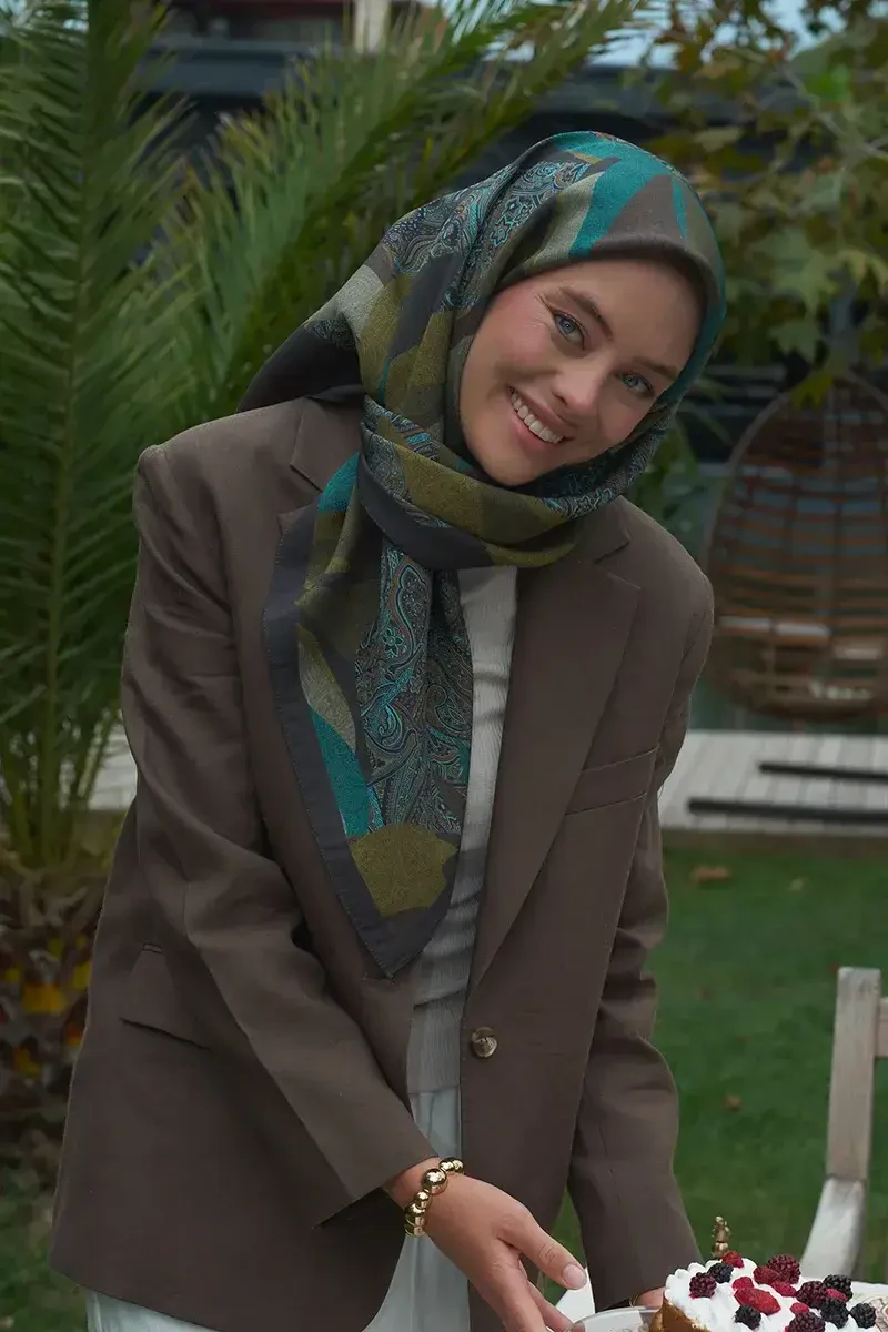 Lace Modal Eşarp - Yeşil/Kahve - ED Scarf