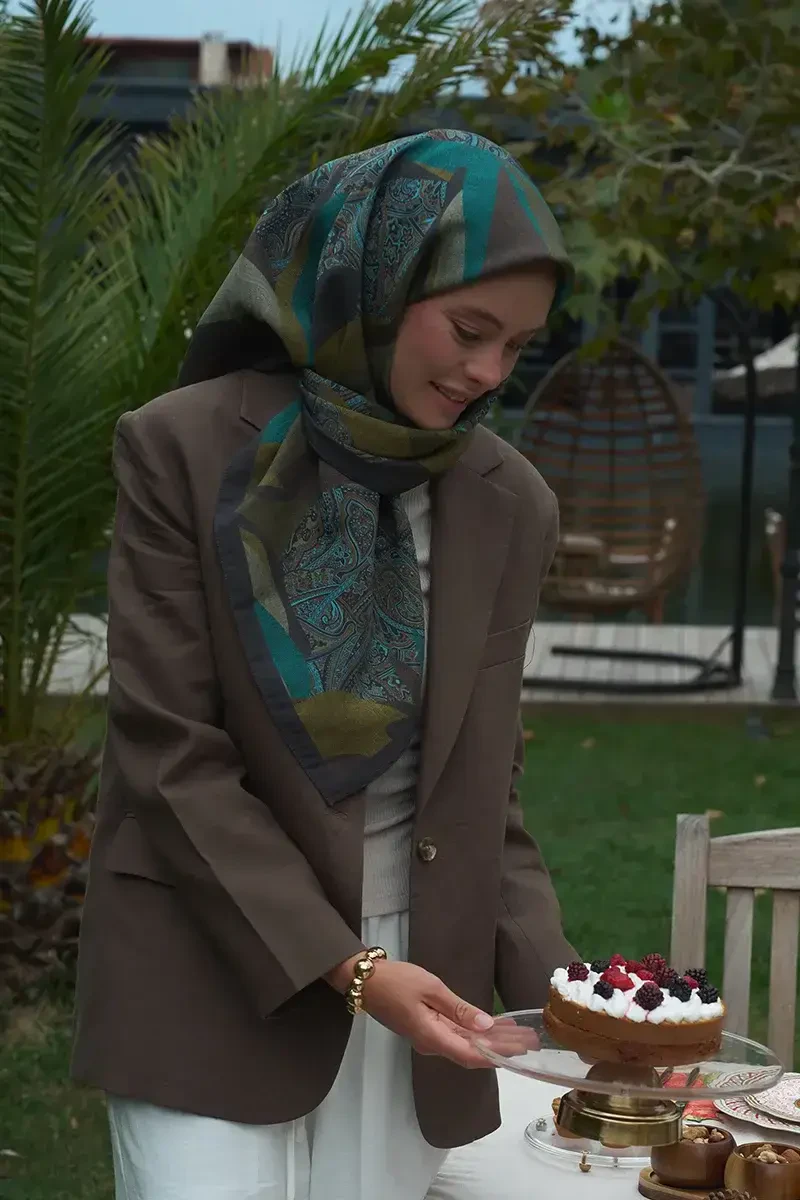 Lace Modal Eşarp - Yeşil/Kahve - ED Scarf
