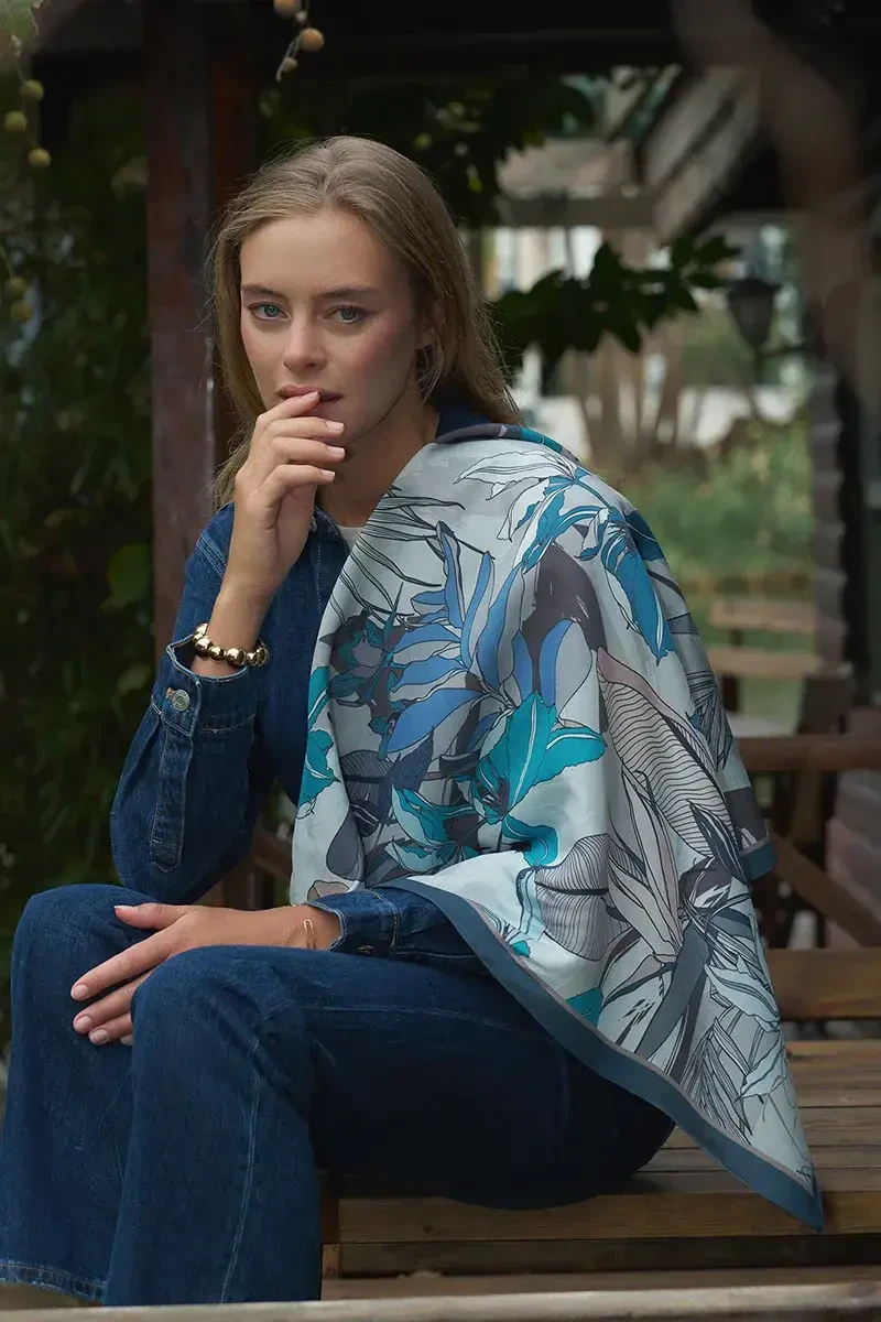 Leafly Modal Eşarp - Mavi - ED Scarf