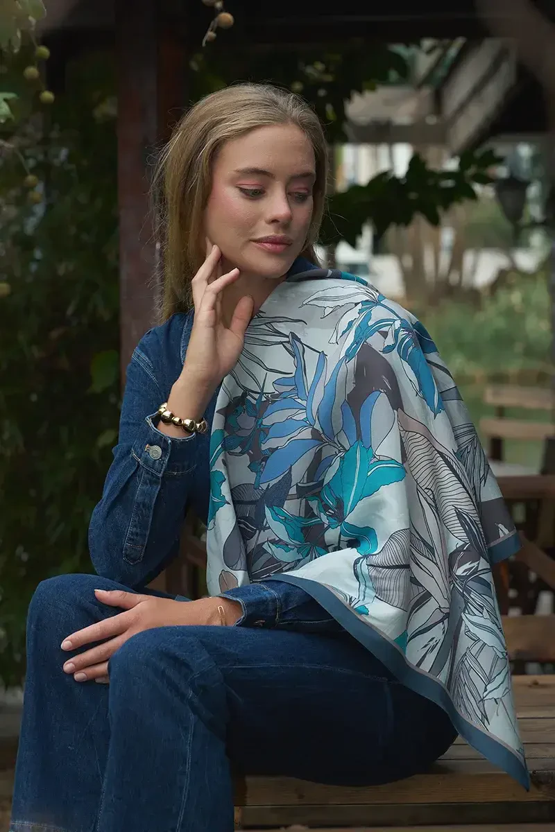 Leafly Modal Eşarp - Mavi - ED Scarf