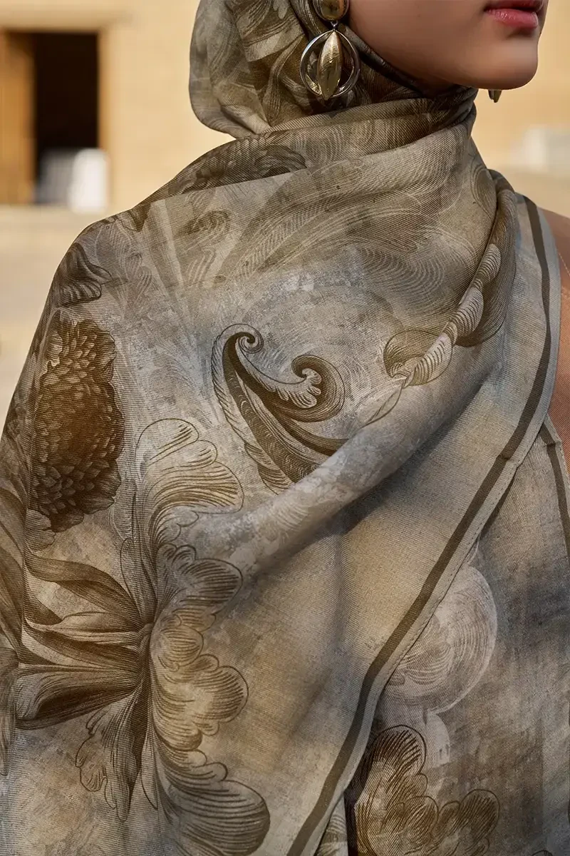 Leyal Yün İpek Şal - Bej - ED SCARF