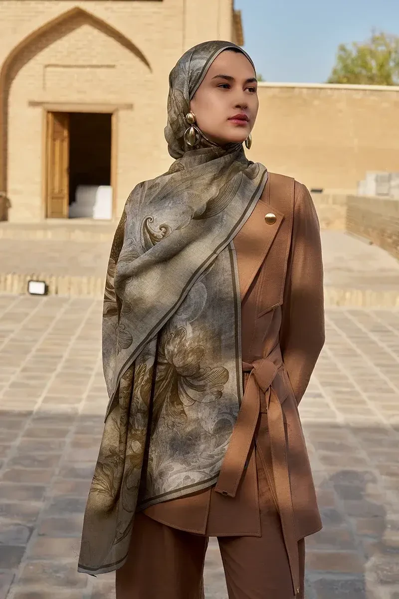 Leyal Yün İpek Şal - Bej - ED SCARF