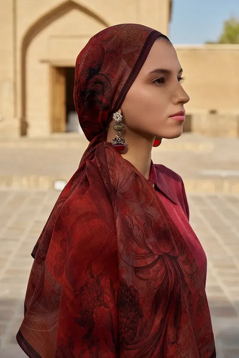 Leyal Yün İpek Şal - Bordo - 2