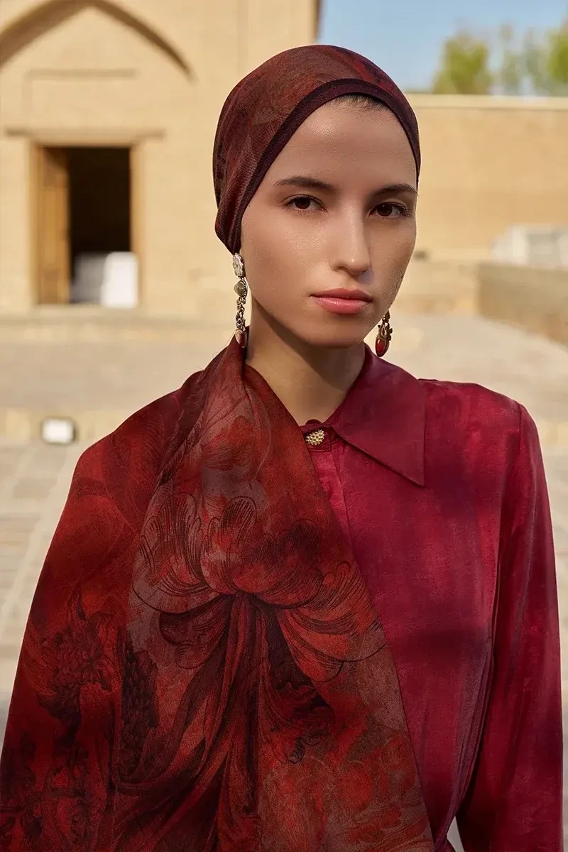 Leyal Yün İpek Şal - Bordo - 3