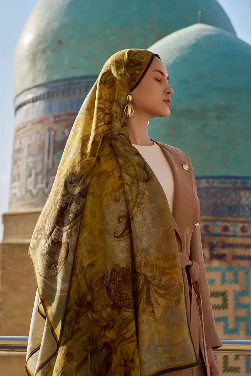 Leyal Yün İpek Şal - Hardal - 1