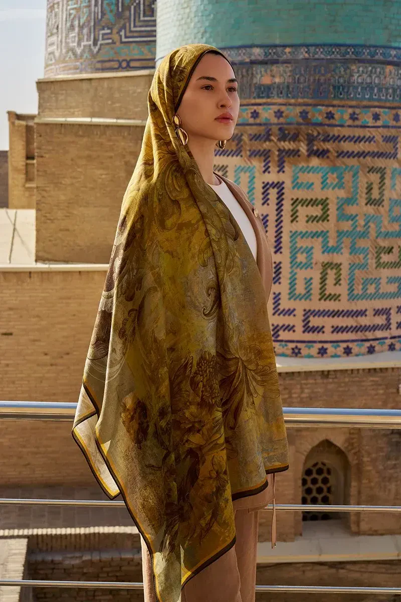 Leyal Yün İpek Şal - Hardal - 3