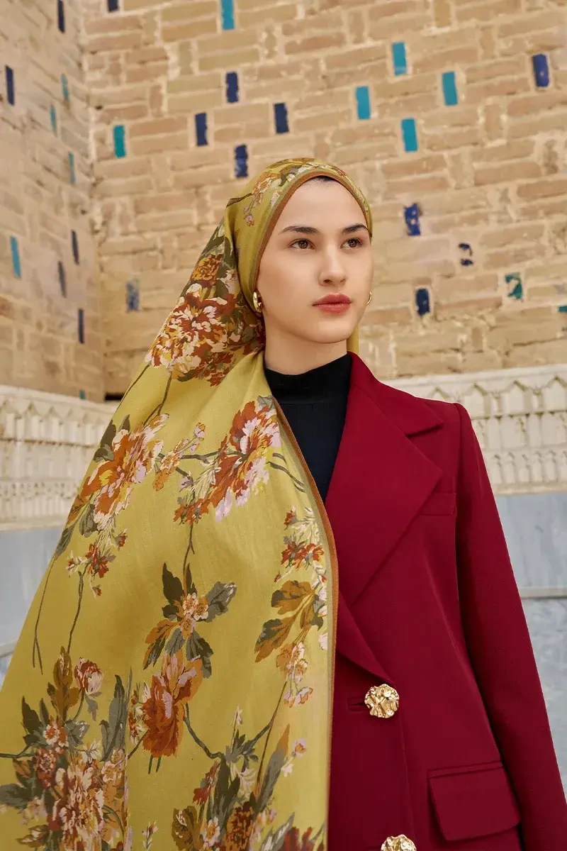 Leyha Yün İpek Şal - Hardal - 2