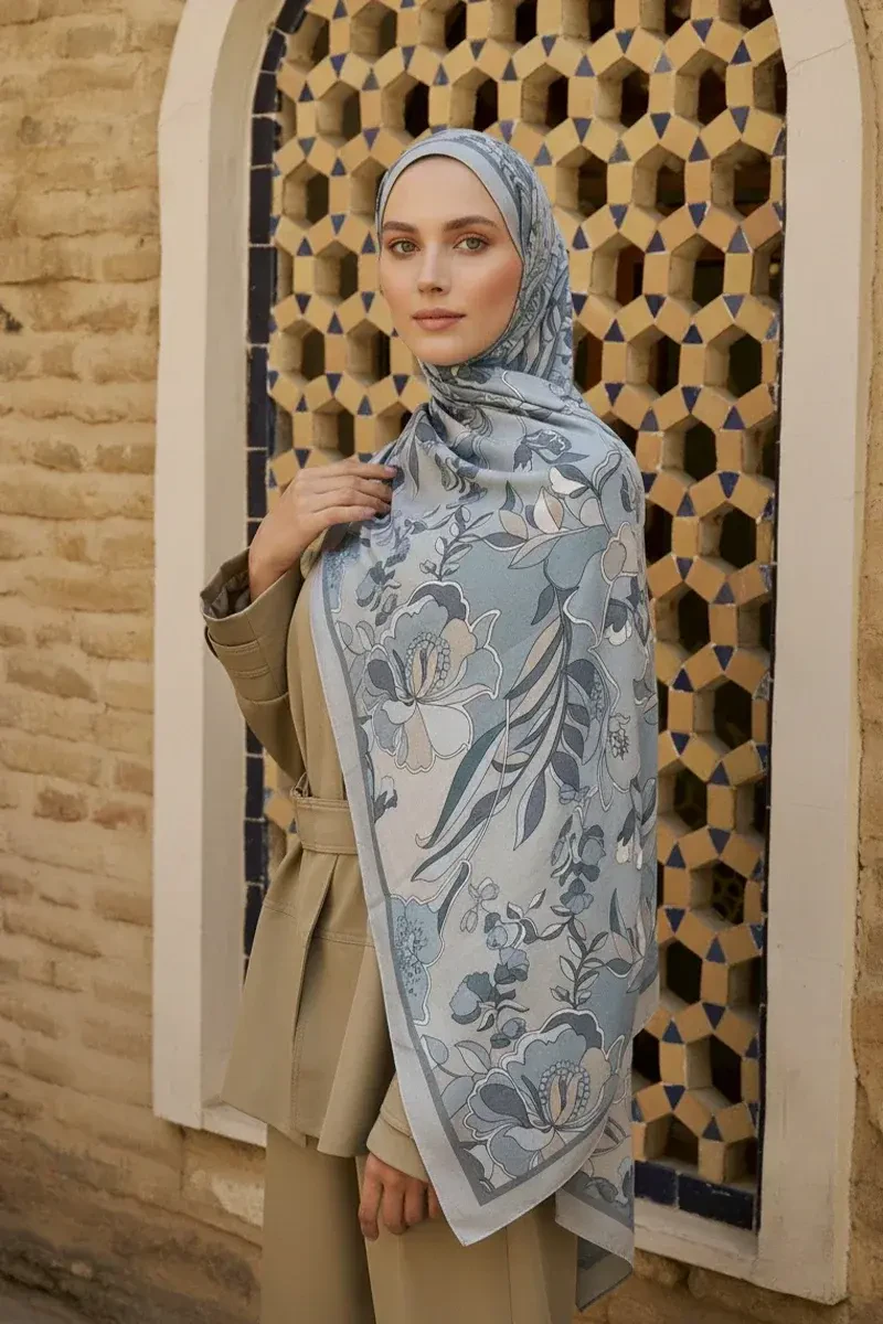 Lover Pamuk Modal Şal - Mavili Gri - ED SCARF