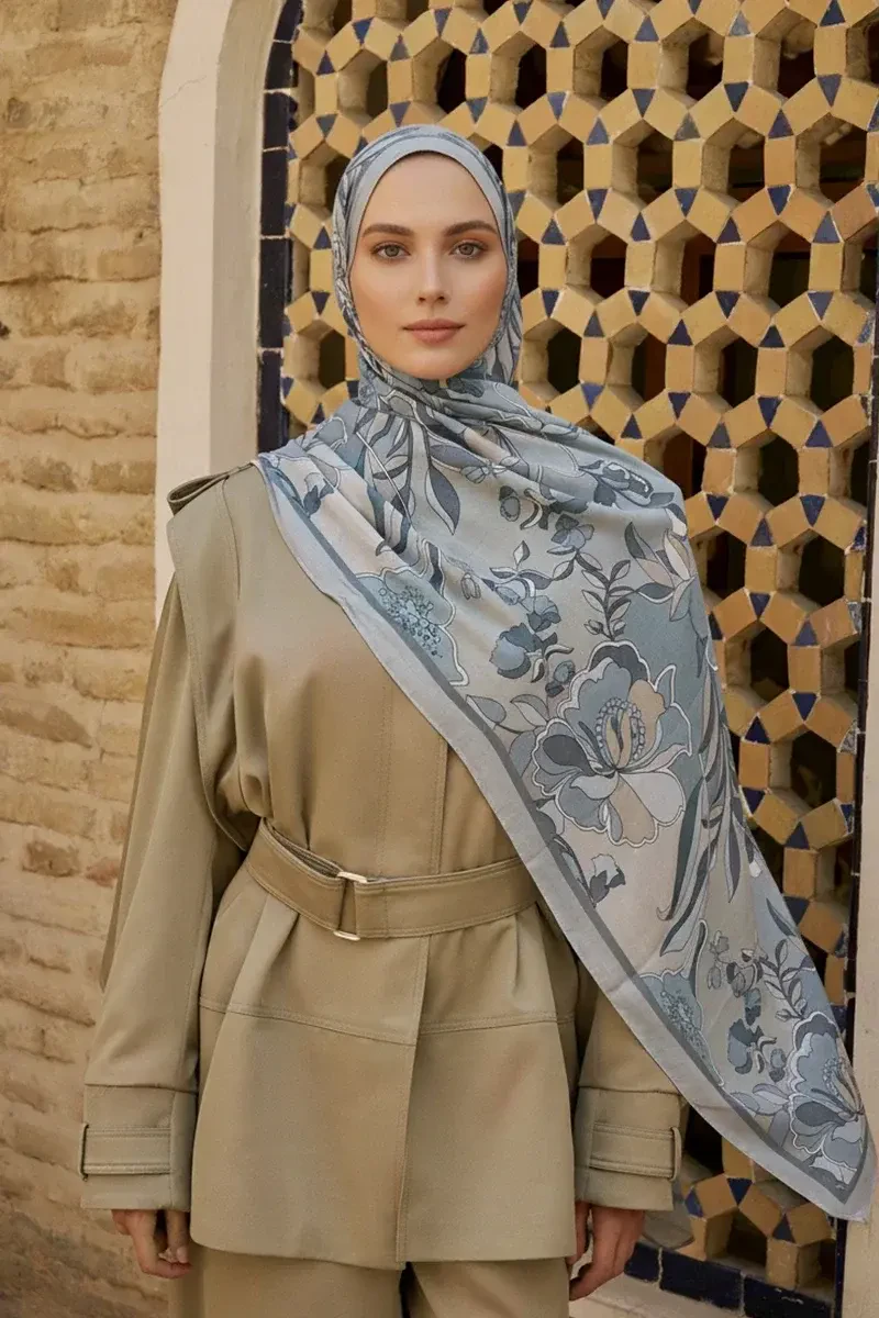 Lover Pamuk Modal Şal - Mavili Gri - ED SCARF