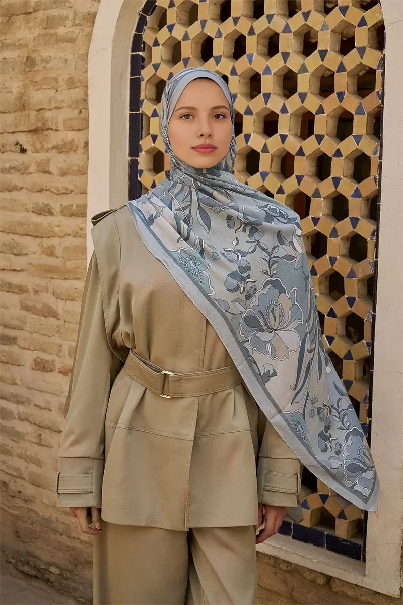 Lover Pamuk Modal Şal - Mavili Gri - 3