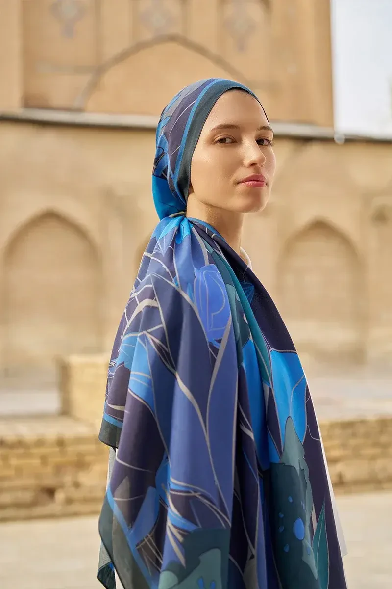 Marigold Floş Viskon Şal - Lacivert - ED SCARF