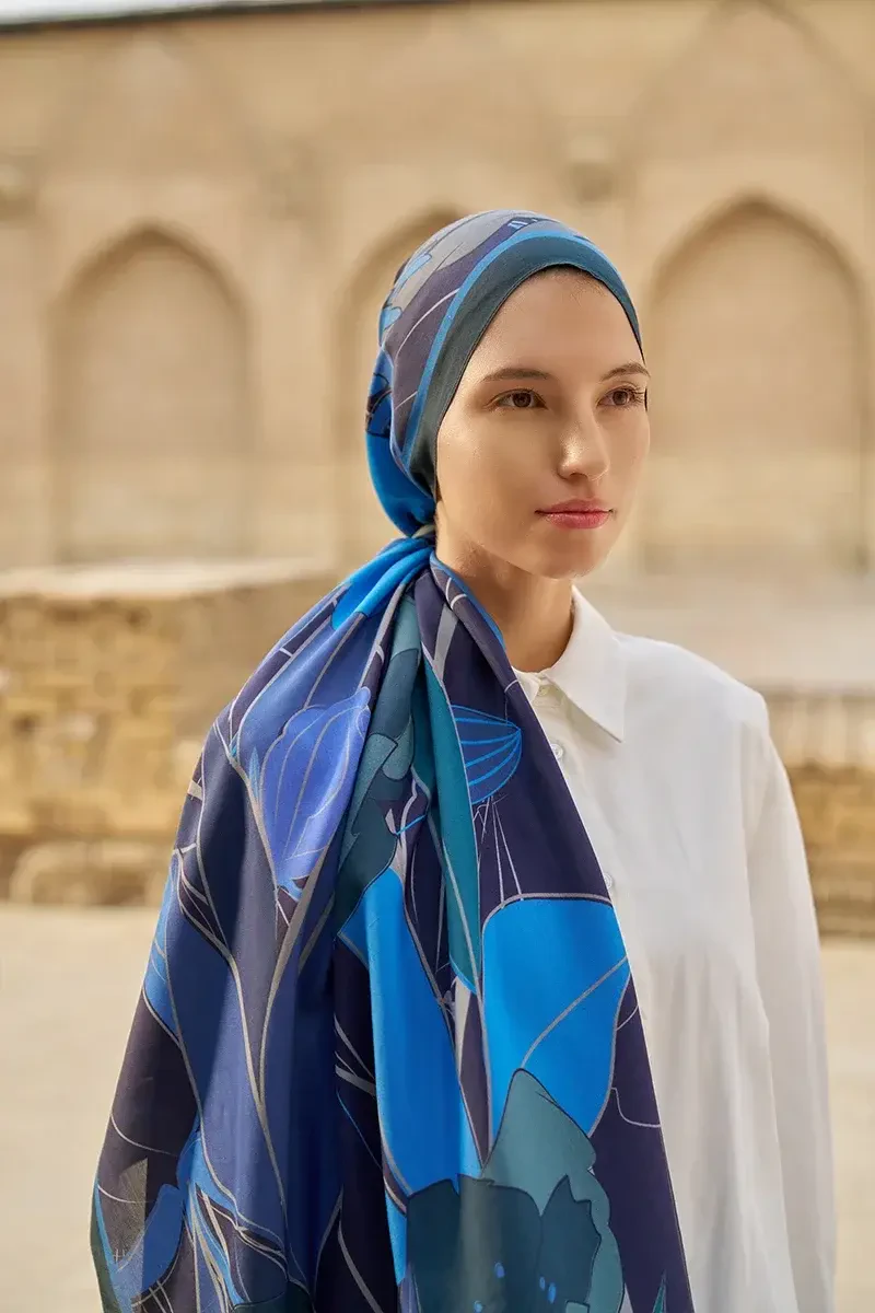 Marigold Floş Viskon Şal - Lacivert - ED SCARF