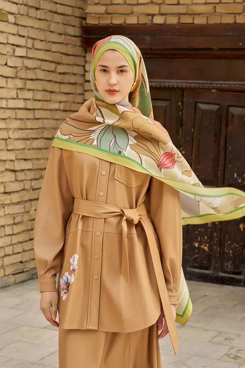 Marigold Floş Viskon Şal - Yağ Yeşili - ED SCARF