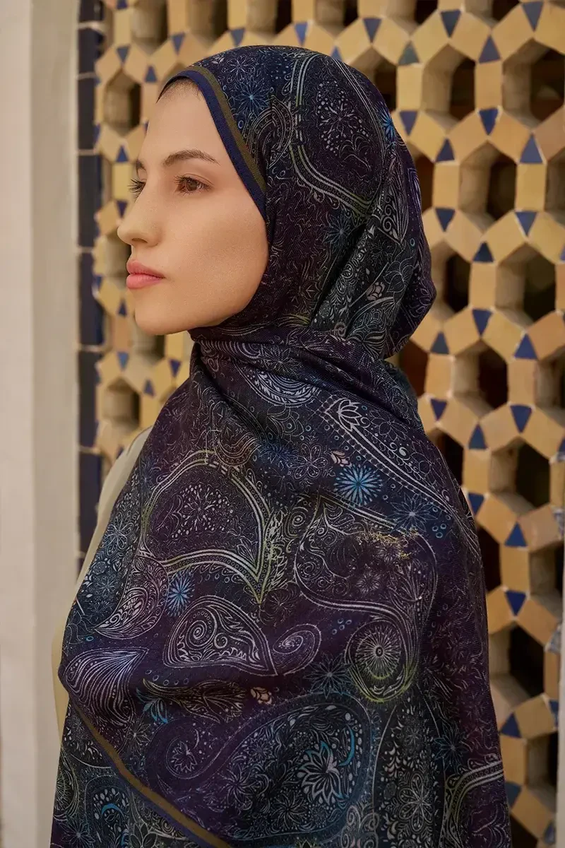 Mihr Yün İpek Şal - Lacivert - 2