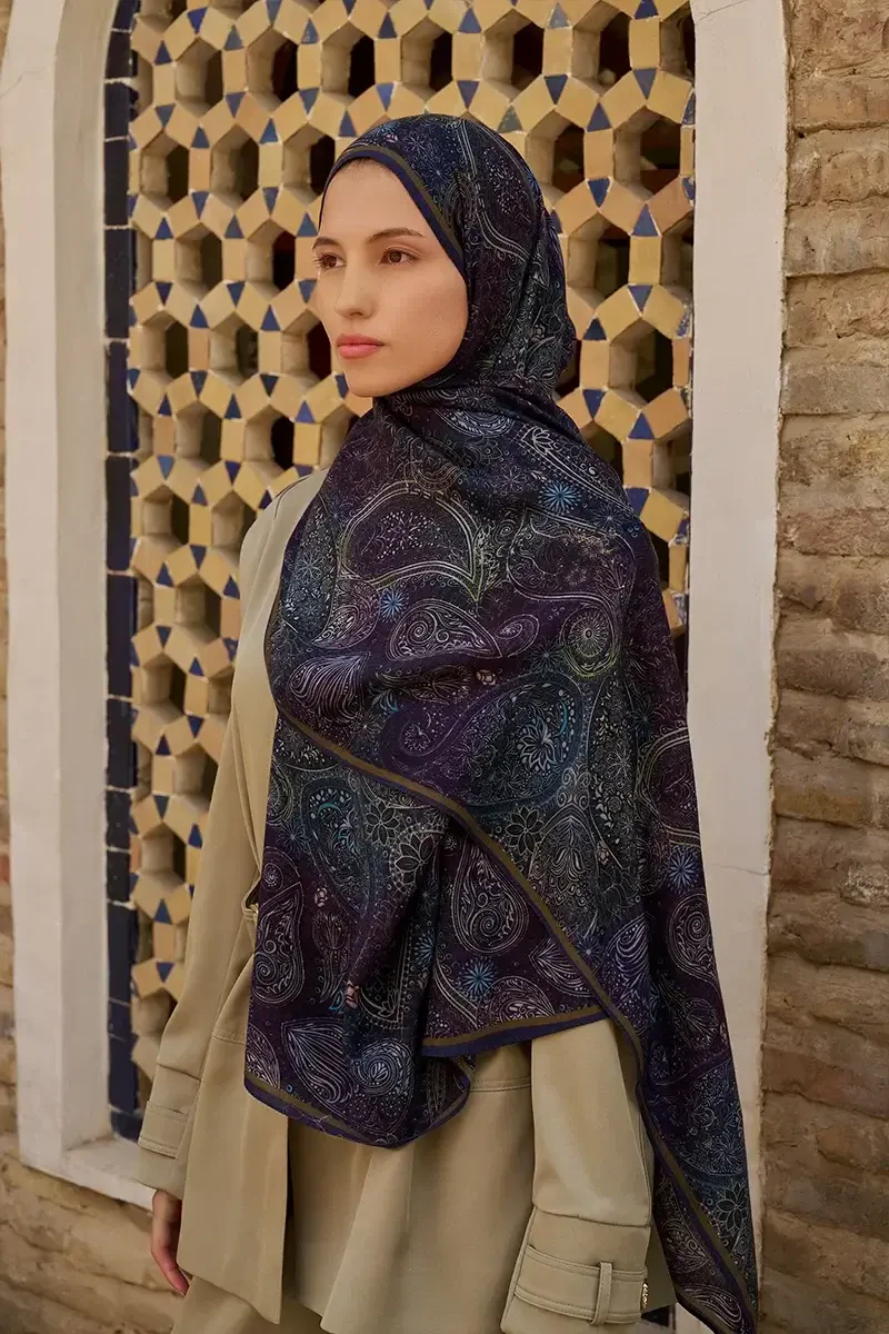 Mihr Yün İpek Şal - Lacivert - 4