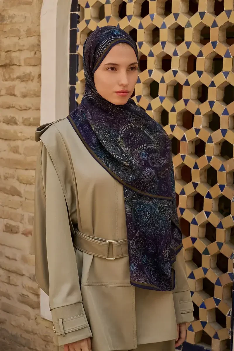 Mihr Yün İpek Şal - Lacivert - 3