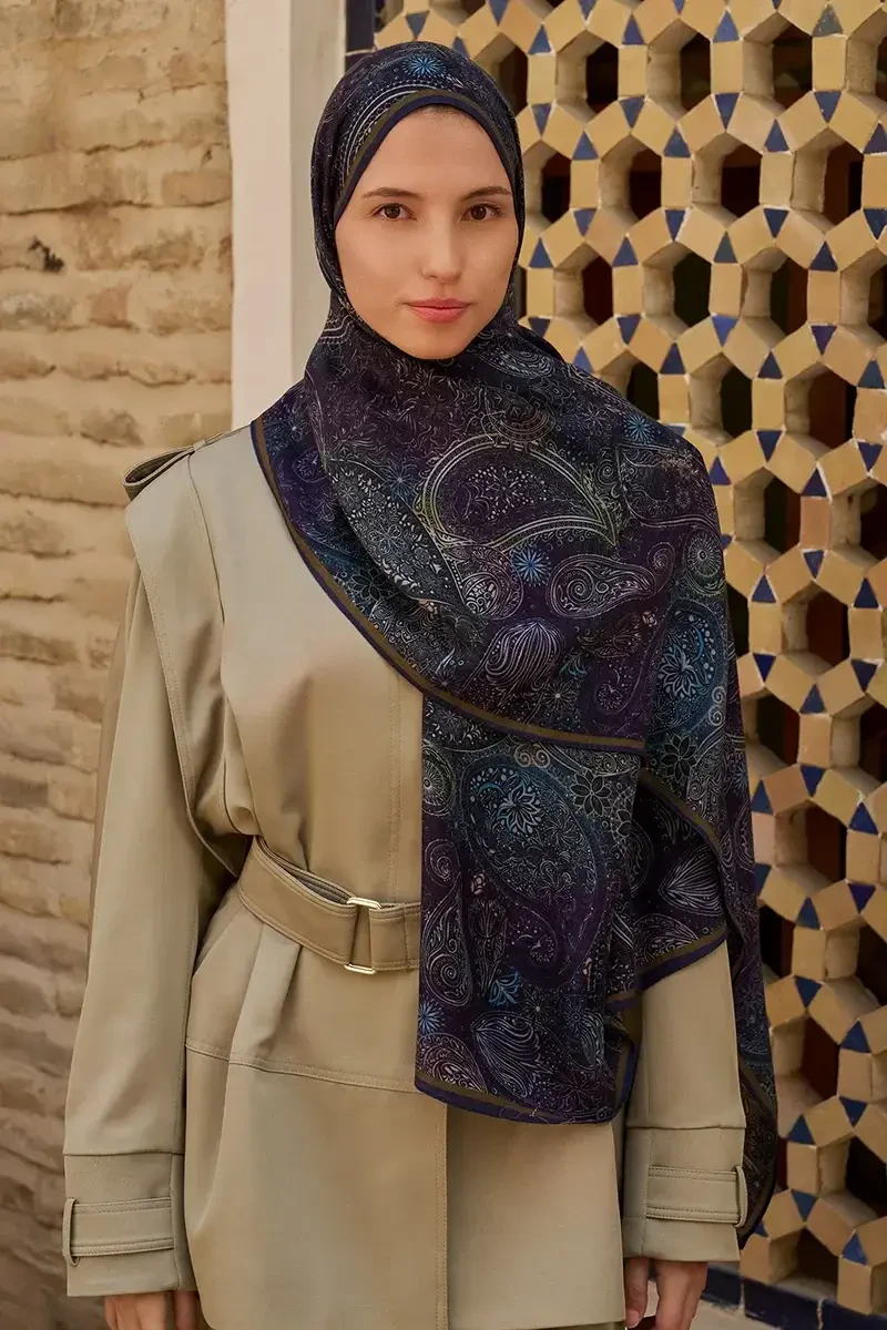 Mihr Yün İpek Şal - Lacivert - ED SCARF