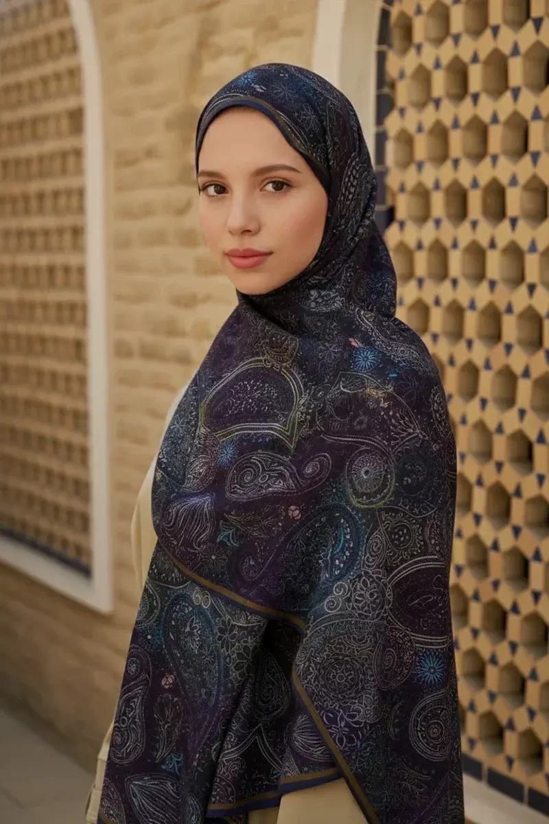 Mihr Yün İpek Şal - Lacivert - ED SCARF