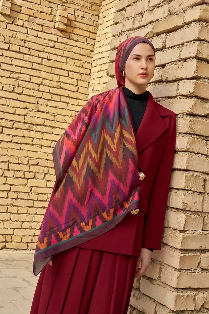 Missoma Floş Viskon Şal - Bordo - 2