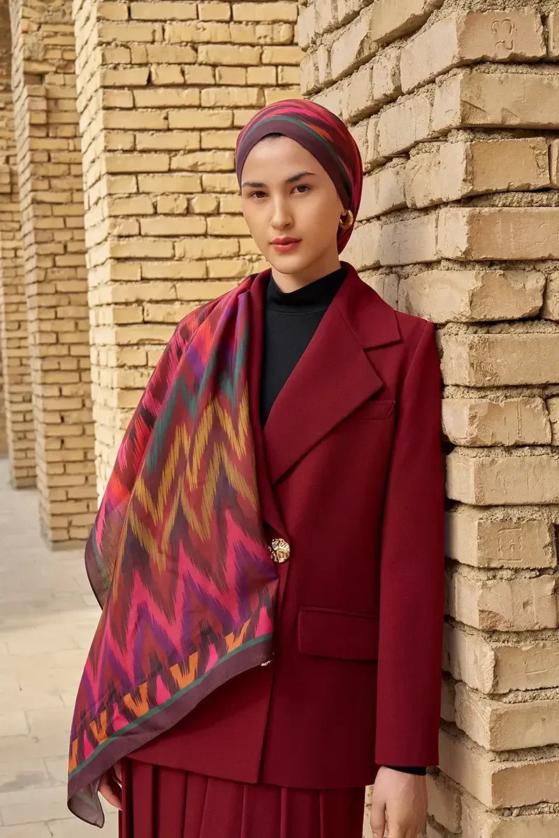 Missoma Floş Viskon Şal - Bordo - 3