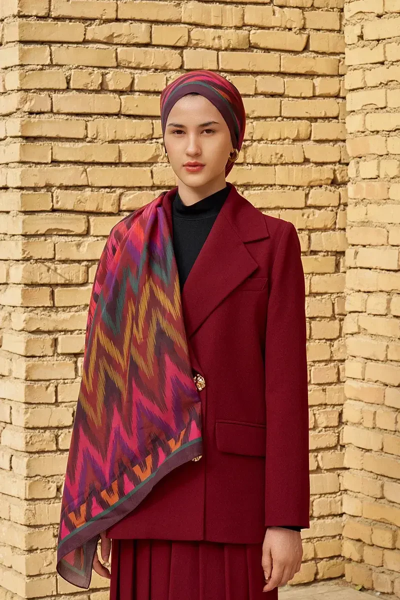 Missoma Floş Viskon Şal - Bordo - 4