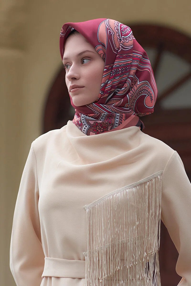 Motif Desen Modal Eşarp - Bordo - ED Scarf