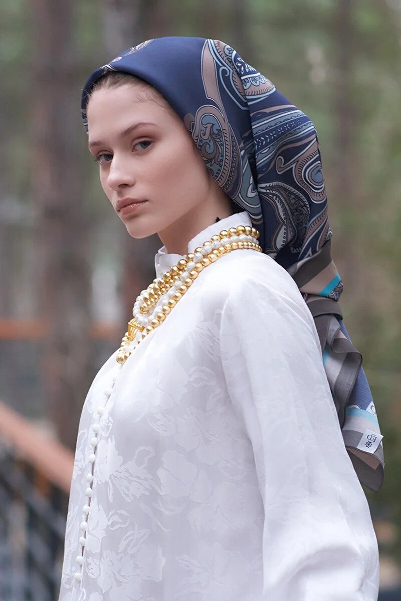 Motif Desen Modal Eşarp - Lacivert - ED Scarf