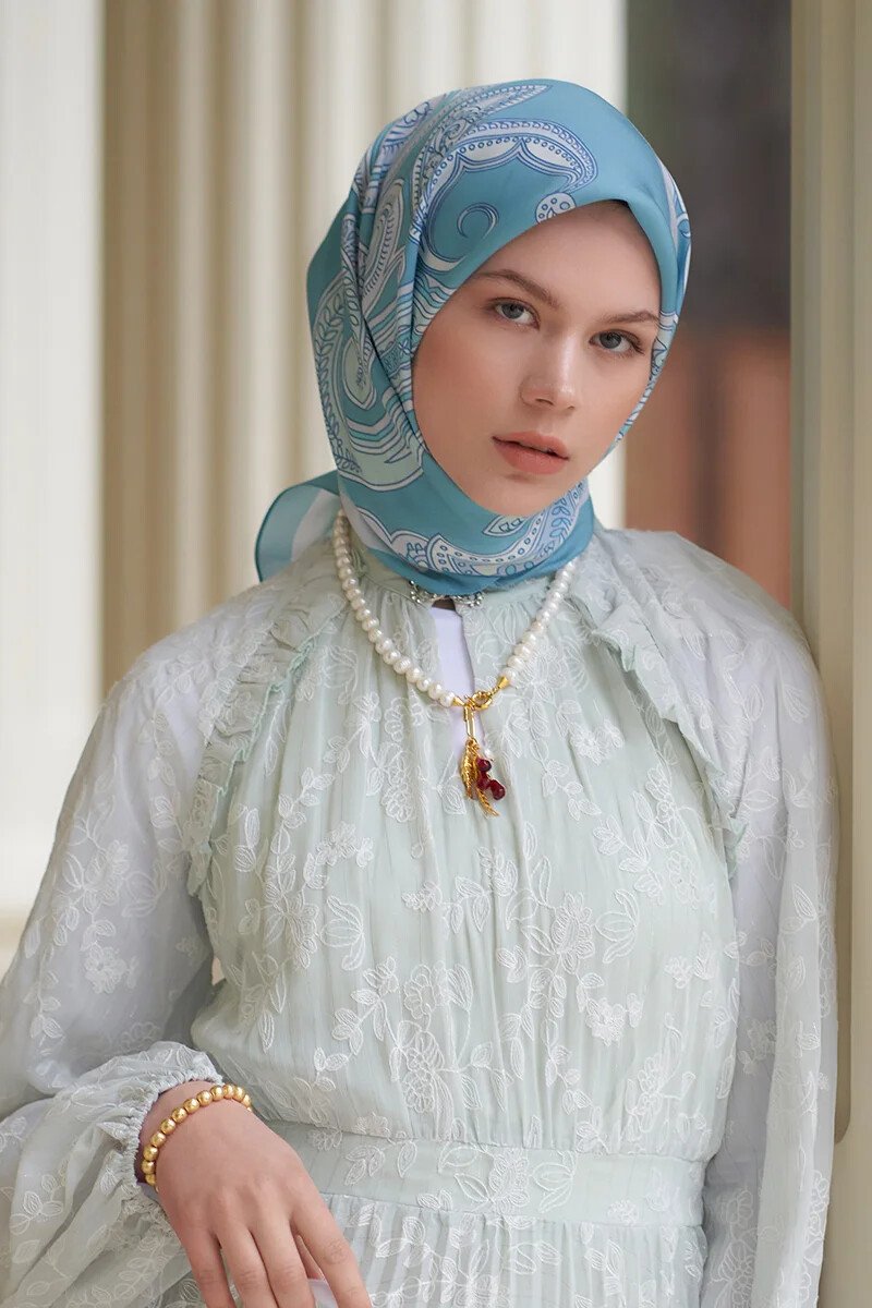 Motif Desen Modal Eşarp - Mavi - ED Scarf