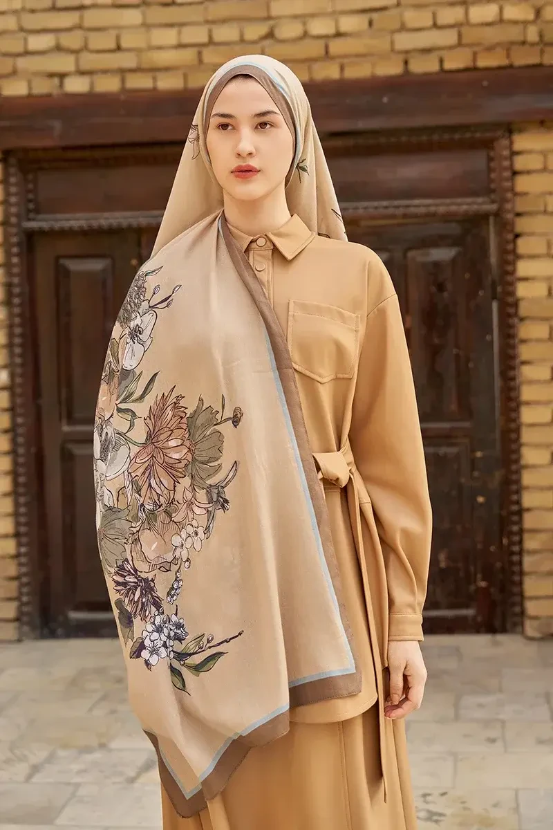 Nadia Pamuk Modal Şal - Açık Kahve - 1