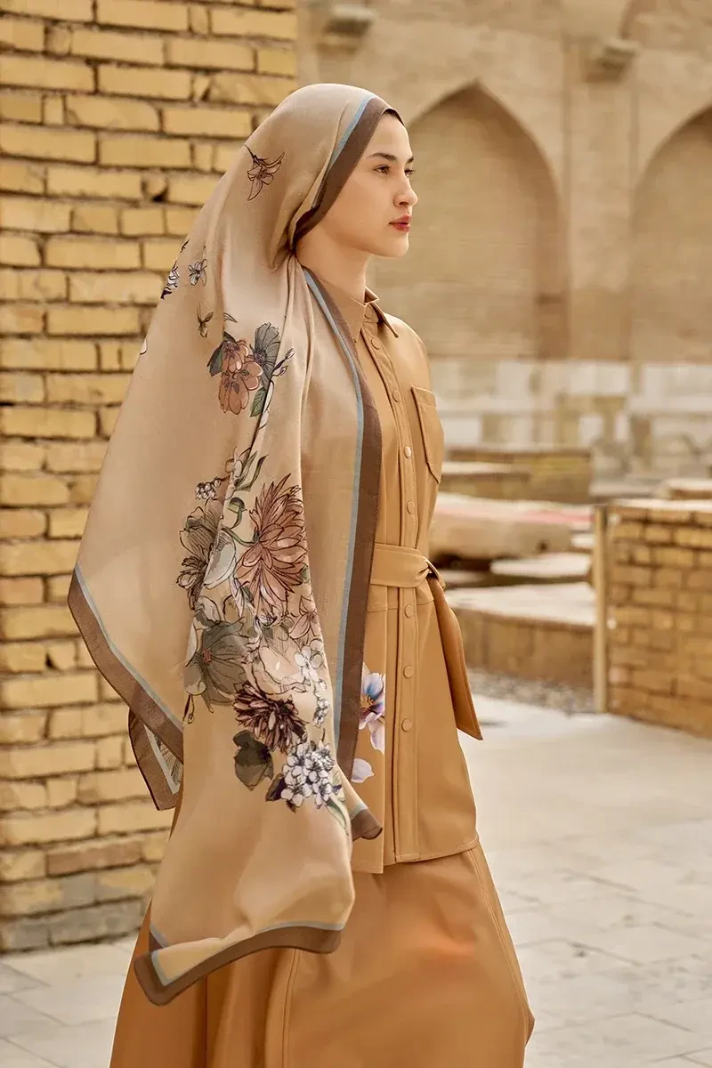 Nadia Pamuk Modal Şal - Açık Kahve - 3